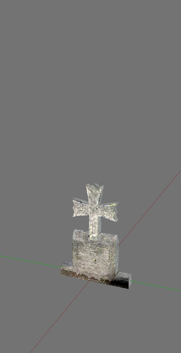 3d model of a weathered stone grave cross in an empty grey Blender viewport — a gravestone for The Endless Forest