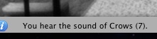 Small Mac notification bar: 'You hear the sound of Crows (7).' — NetHack speaks