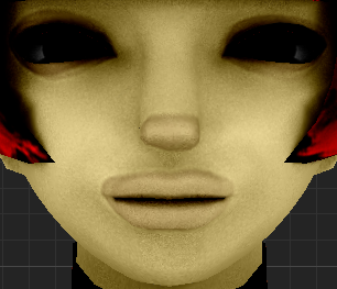 Close-up of a Path girl's face bottom half: sallow skin, wide dark hollow eyes, flat lips, red hair edges at the ears