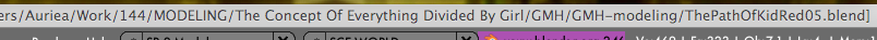 Blender title bar path: /Auriea/Work/144/MODELING/The Concept Of Everything Divided By Girl/GMH/GMH-modeling/ThePathOfKidRed05.blend