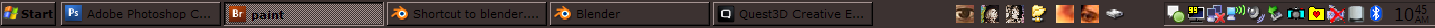 Windows taskbar: Photoshop, paint, shortcut to blender, Blender, Quest3D all open at 10:45