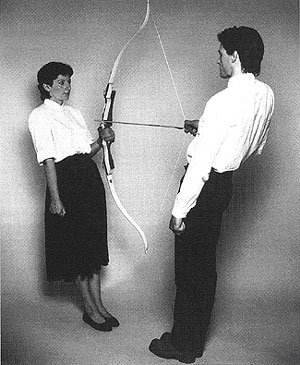 Abramović and Ulay, Rest Energy: she holds the bow, he holds the drawn arrow pointed at her heart, both leaning back
