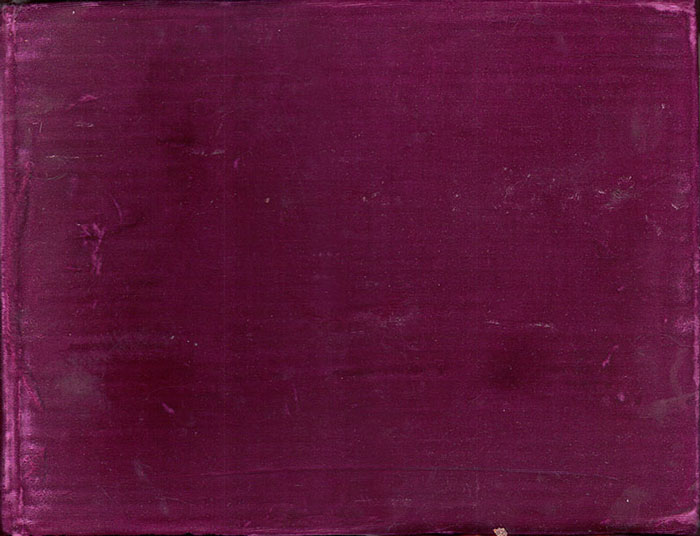 Cover of sketchbook 23A: plain deep magenta cloth, worn and water-stained, no title