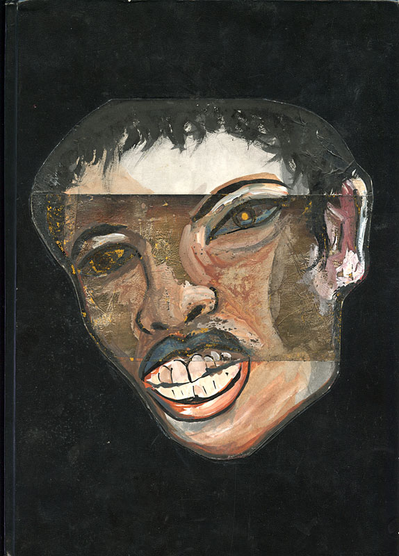 Cover of sketchbook 29: a painted collaged face on black — cropped bands of eyes, nose and grinning teeth assembled into a mask Cover of sketchbook 29: a painted collaged face on black — cropped bands of eyes, nose and grinning teeth assembled into a mask