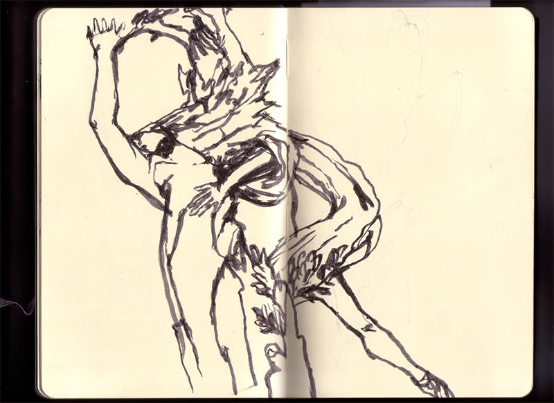 Roma sketchbook: ink sketch of Bernini's Apollo and Daphne, her raised arms bursting into leaves as the laurel bark climbs her legs Roma sketchbook: ink sketch of Bernini's Apollo and Daphne, her raised arms bursting into leaves as the laurel bark climbs her legs