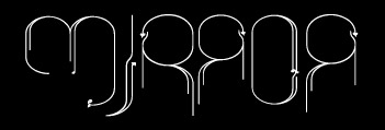 Logo of the word mirror drawn in thin white rounded strokes on black, the letterforms mirrored so the word reads the same reflected