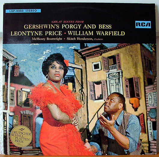 RCA LP cover of Great Scenes from Gershwin's Porgy and Bess with Leontyne Price in a red feathered dress and William Warfield kneeling beside her