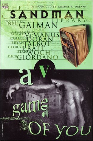 Cover of The Sandman: A Game of You by Neil Gaiman: a pale arm stretched over a green-tinted castle, a weathered book pinned to a black disc above Cover of The Sandman: A Game of You by Neil Gaiman: a pale arm stretched over a green-tinted castle, a weathered book pinned to a black disc above