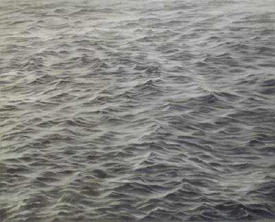 Vija Celmins graphite ocean drawing: an even field of small waves rendered wave by wave, no horizon