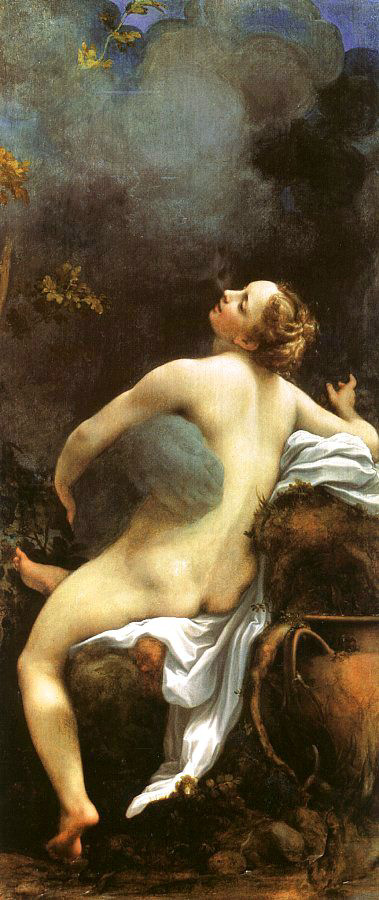 Correggio's Jupiter and Io: the nude nymph swoons in the embrace of the god, who dissolves into a smoky grey cloud with a barely visible kissing face
