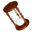 Tiny icon of a wooden hourglass, sand gathered in the lower bulb